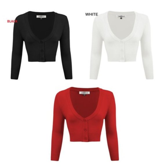 Cropped Cardigan Large XL Sweater 3 for $40. 3/4 Sleeve V-Neck Basic Button Down - Picture 1 of 16